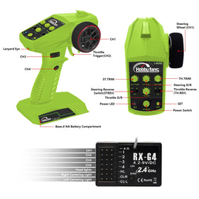 Hobby Fans RC radio system light control display demonstrates cornering lights and headlights.