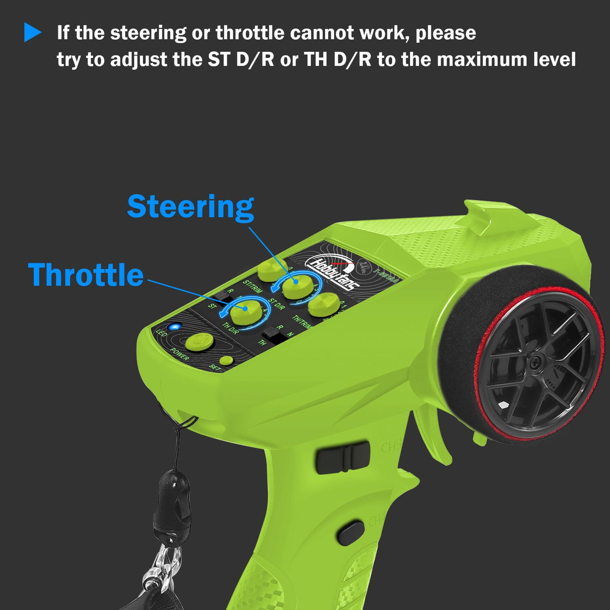 Hobby Fans RC radio system packaging and assembly view with transmitter and receiver.