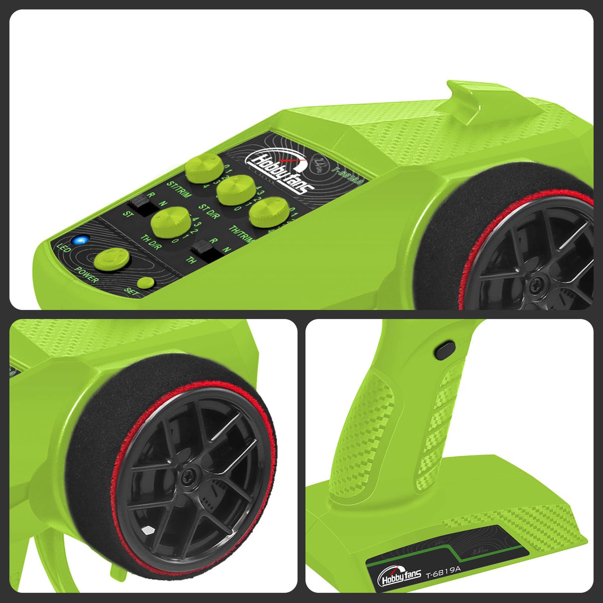 Hobby Fans RC radio system in-use on an RC car for responsive steering and throttle.