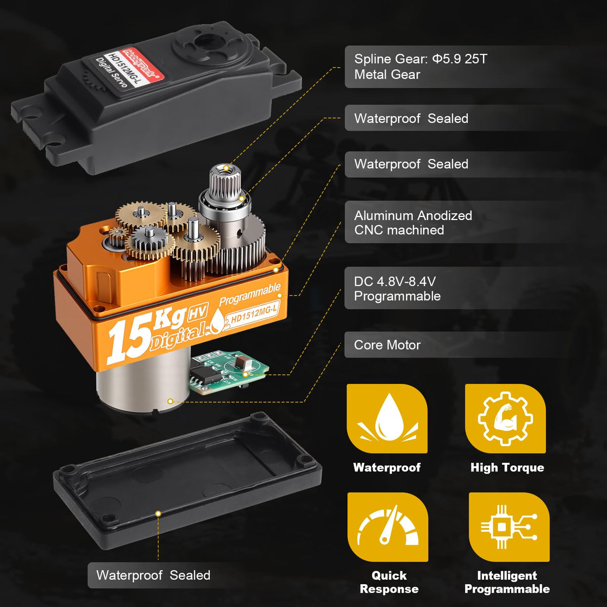 HobbyPark includes 25T alloy servo horn for reliable leverage