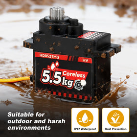 HobbyPark 5.5 kg torque servo coreless motor delivers swift motion in tight spots.