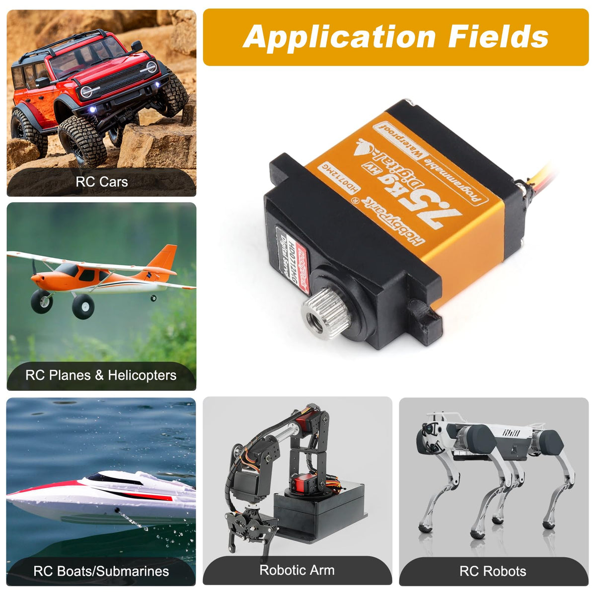 HobbyPark programmable servo for customized control across robotics and RC vehicles.