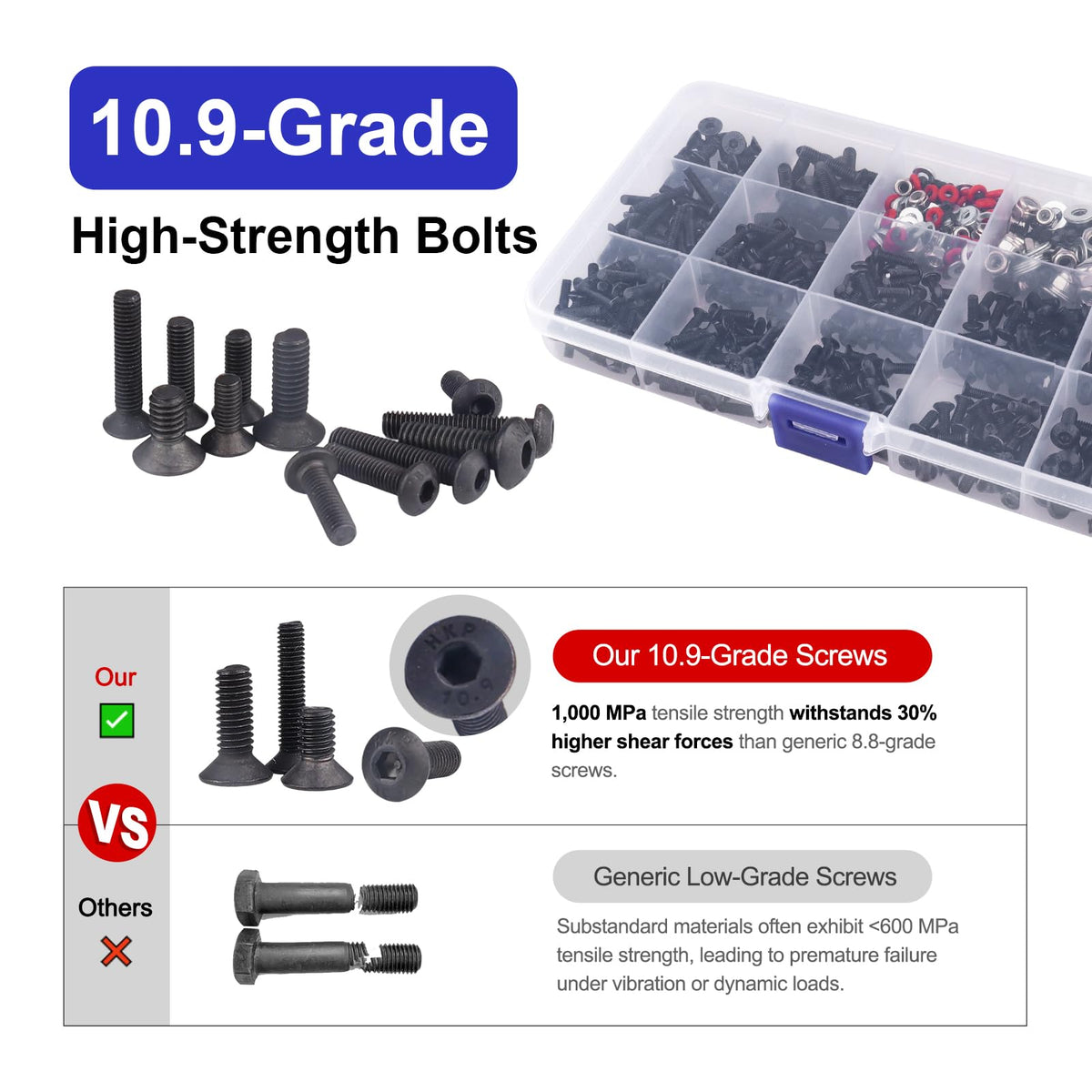HobbyPark flat head and round head screws for secure mounting on RC parts.