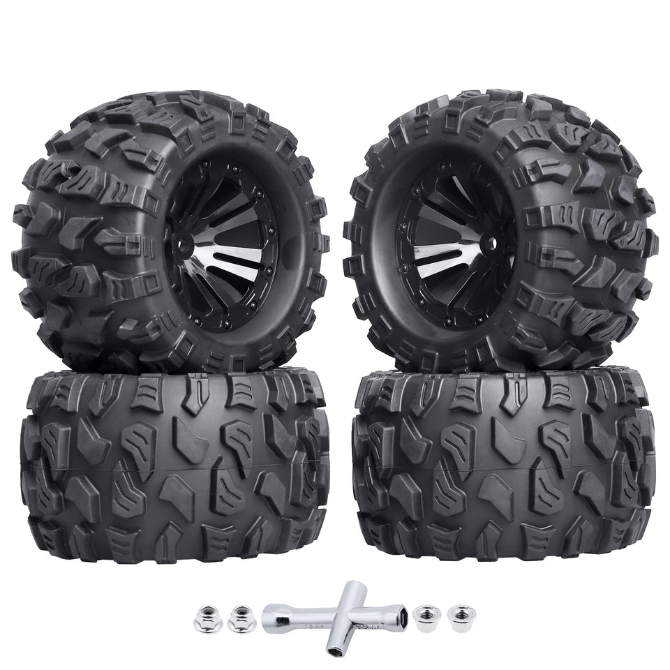 HobbyPark pre-glued tires with 12mm hex wheels for RC trucks, ready for brushless power.