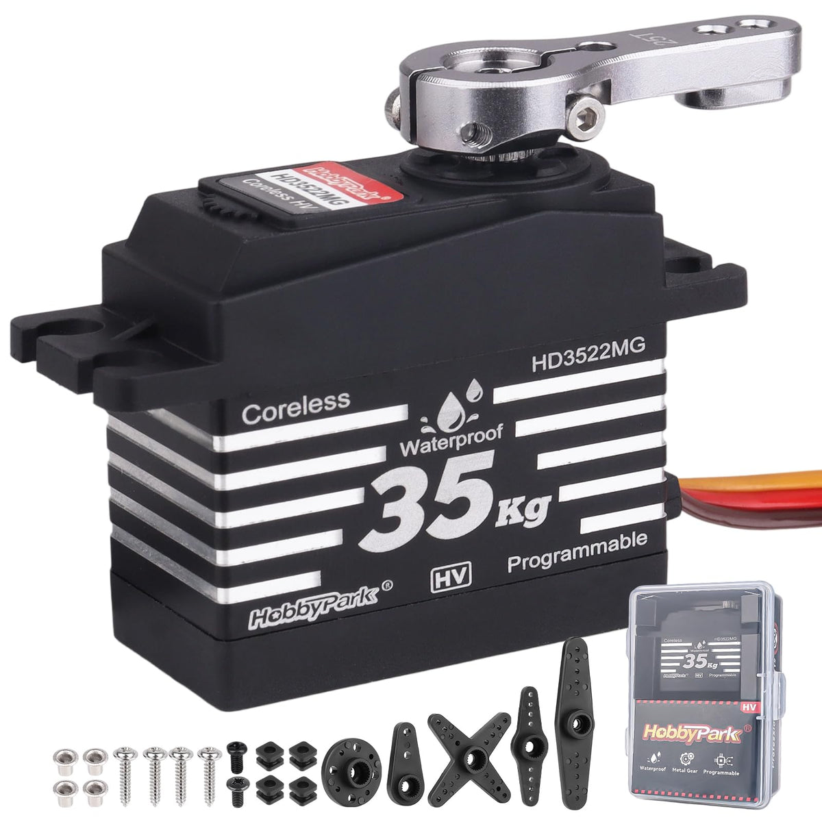 HobbyPark waterproof 35KG servo exterior designed for all-weather RC steering control