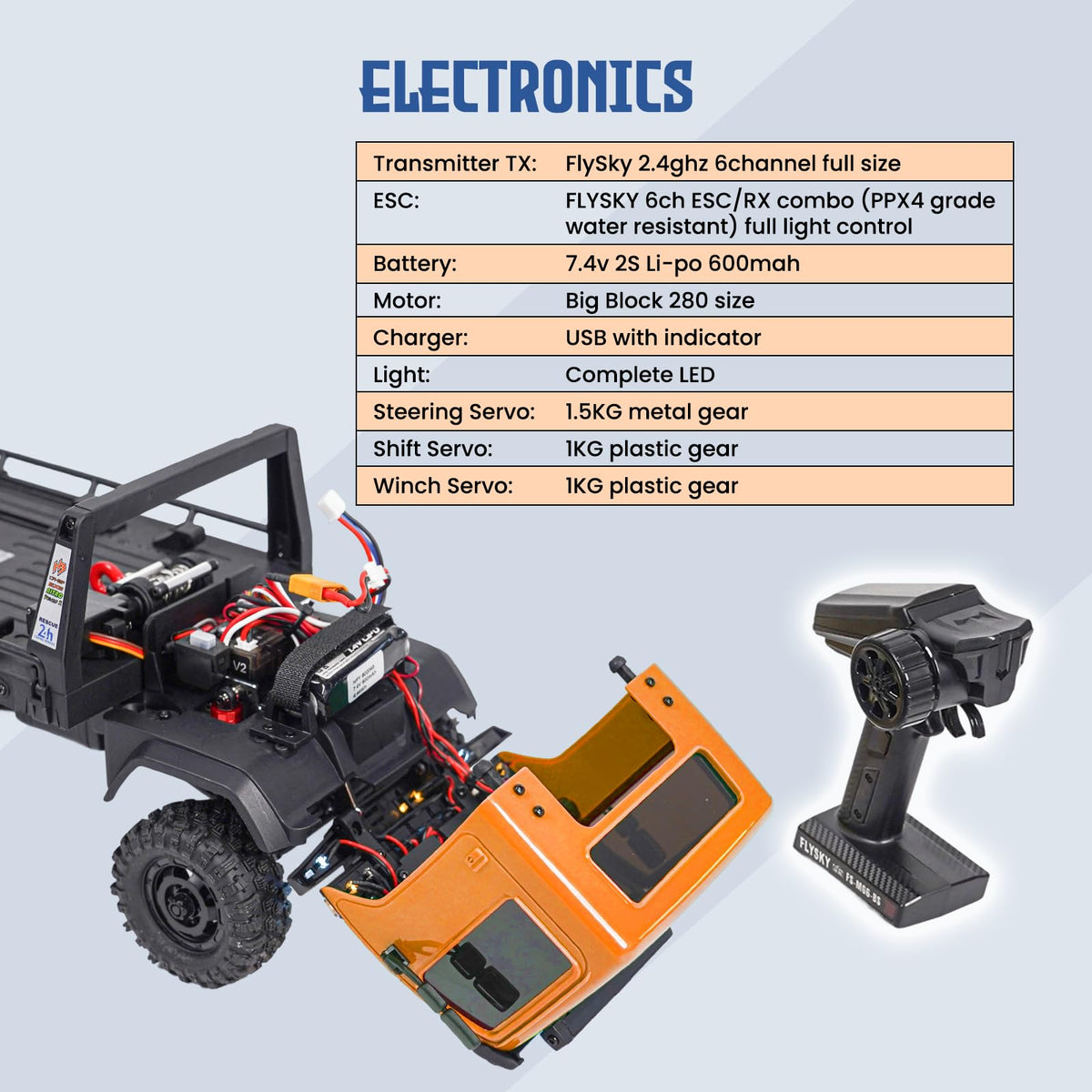 LED light system enhances night driving and realism.