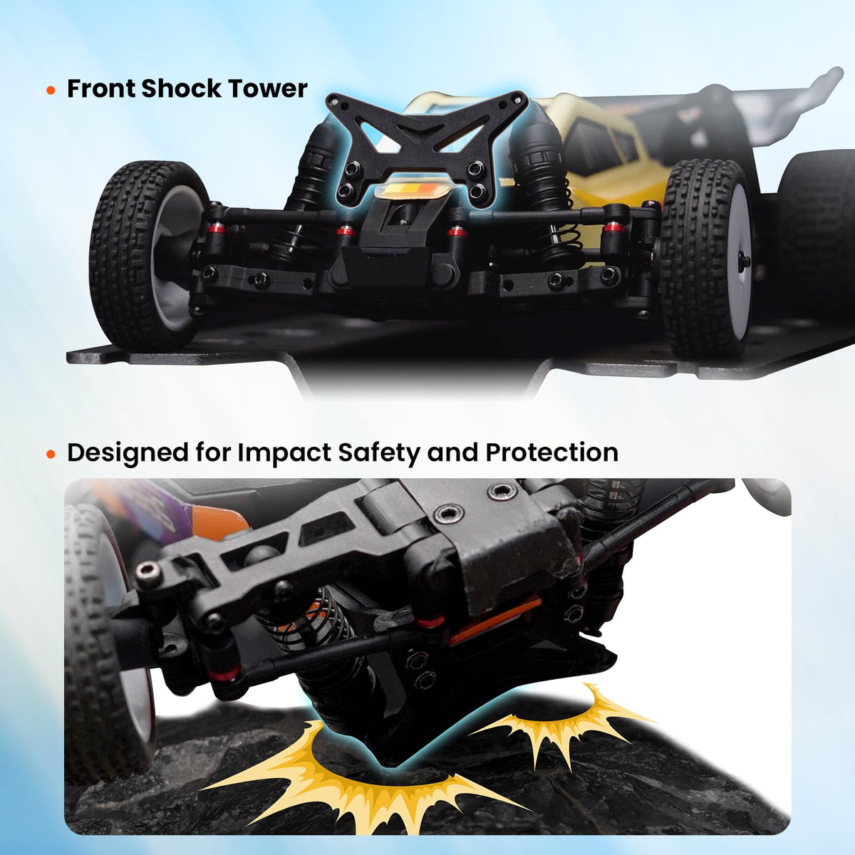 HOBBYPLUS Speck B 1/24 RC buggy with adjustable battery tray for LiPo packs.