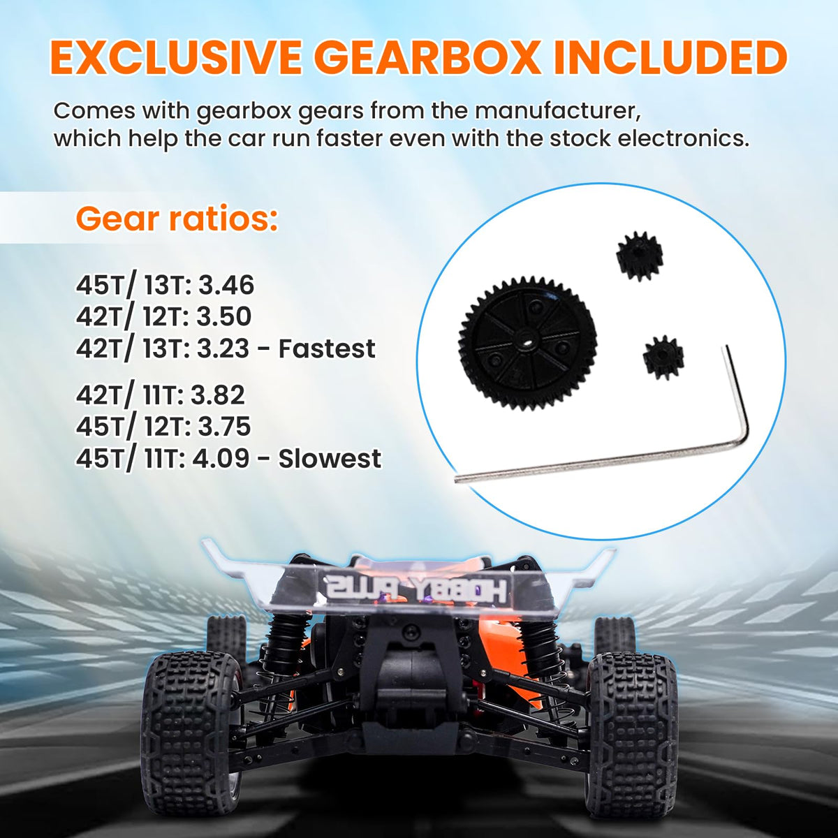 HOBBYPLUS Speck B 1/24 RC buggy with reinforced front tower for reliability.