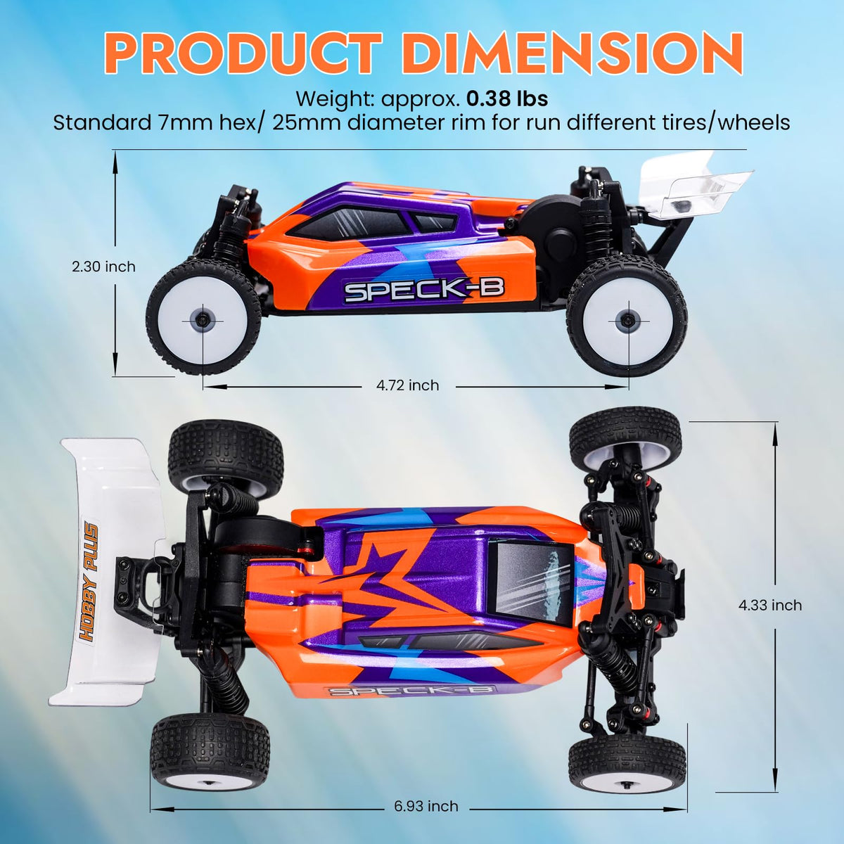 HOBBYPLUS Speck B 1/24 RC buggy in an indoor racing scene for close-quarters fun.