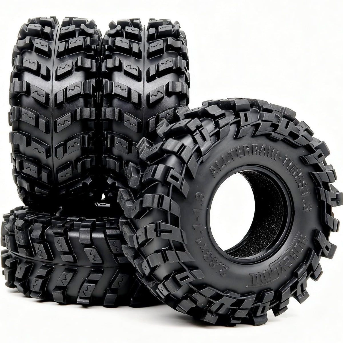 HOBBYSOUL 1.3 tires side view showing rugged all-terrain grip for RC crawlers