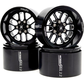 Hobbysoul 2.2 beadlock wheels assembly in CNC aluminum for rugged trail use.