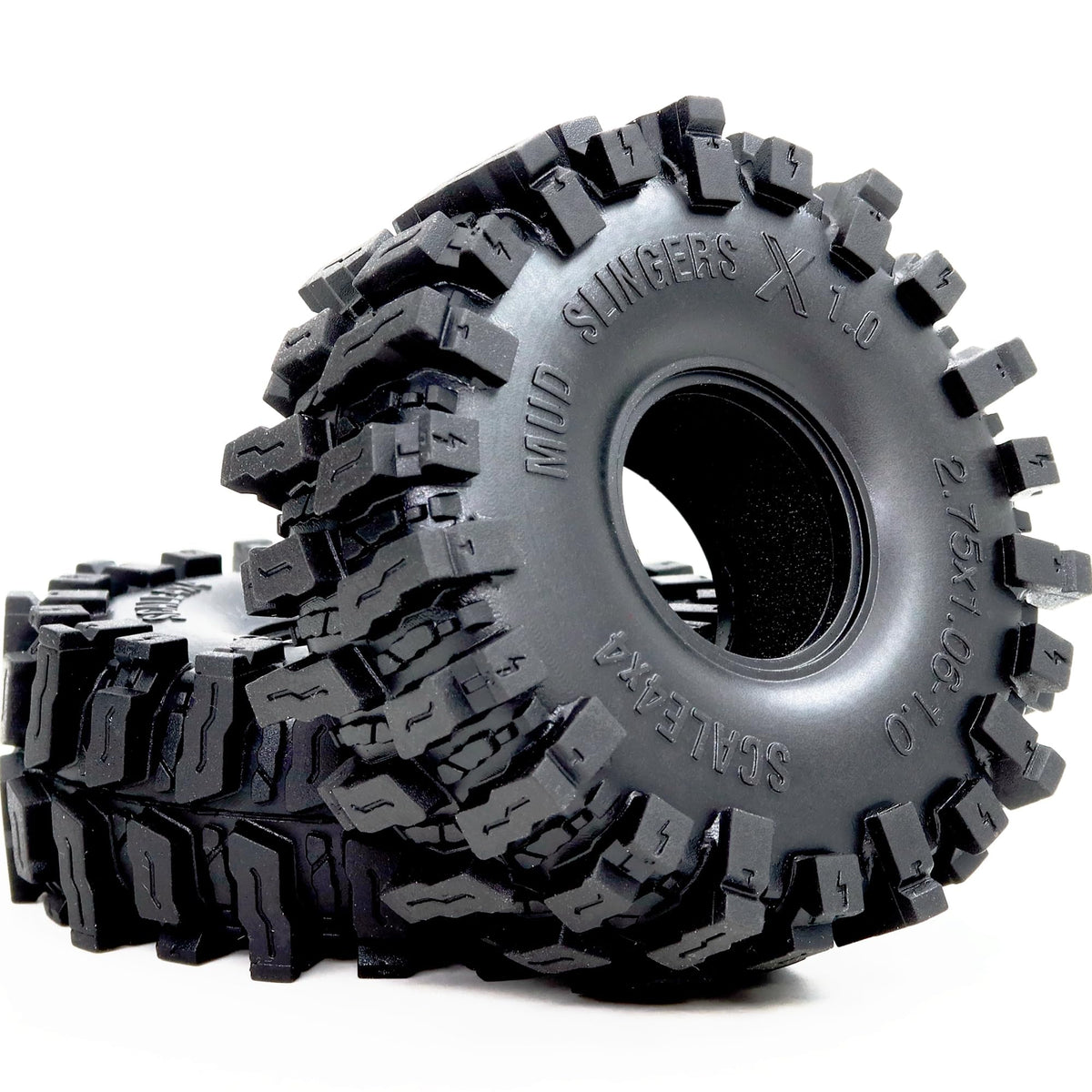 Hobbysoul 70mm Mud Slingers ready for all-terrain crawling on rocks and mud