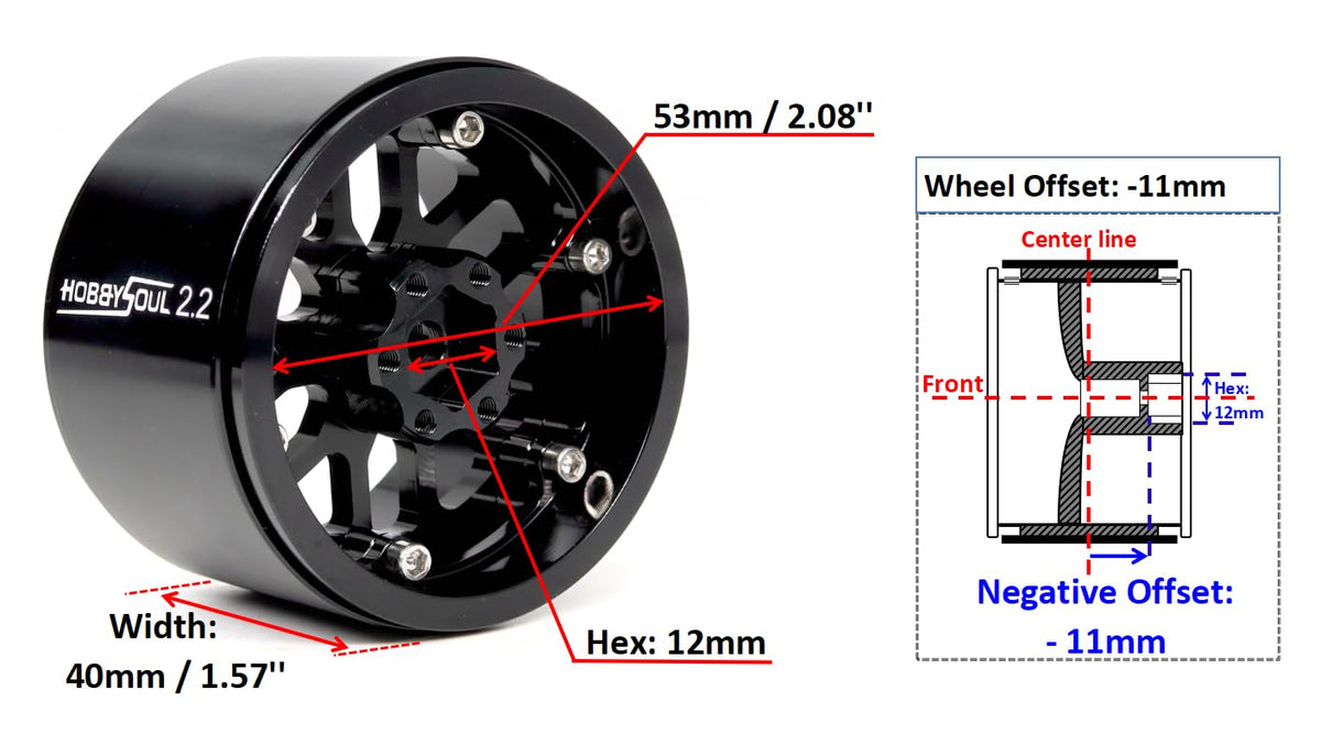 Hobbysoul 11mm offset wheel shown on 1/10 scale crawler for stability.