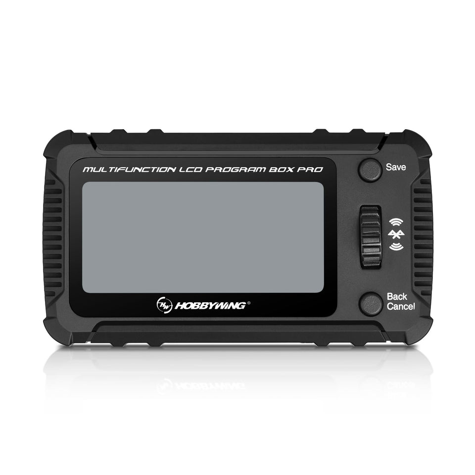 Hobbywing Multifunction LCD Program Box Pro front panel showing large display for ESC tuning