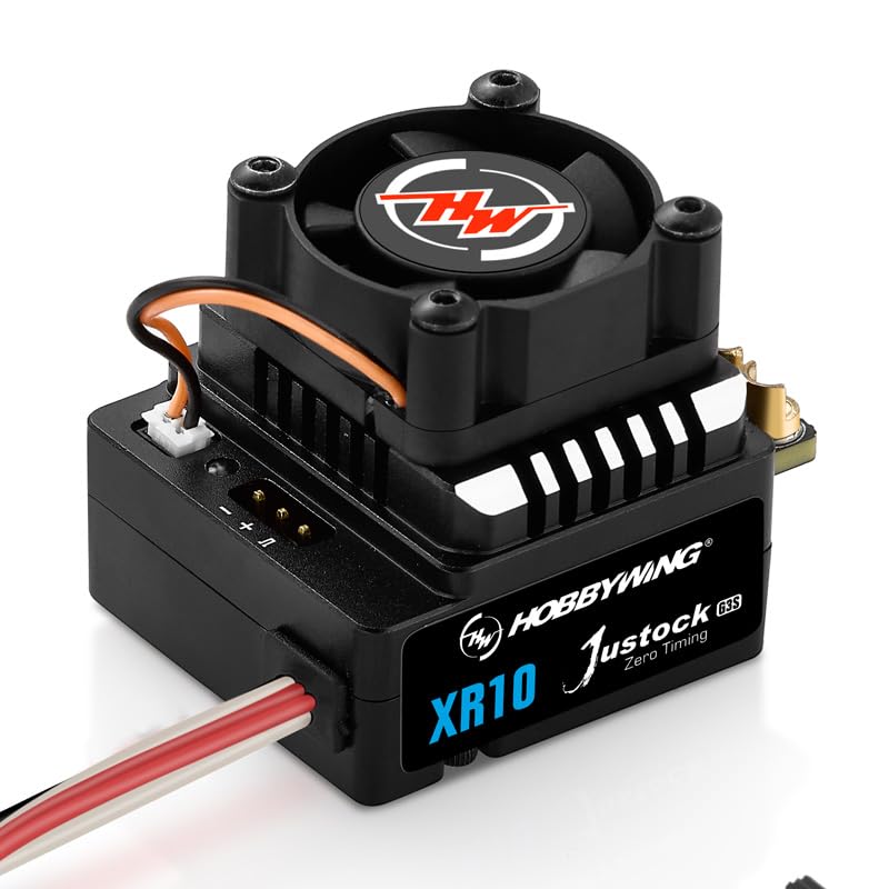 HOBBYWING Xerun XR10 Justock G3S front view showcasing compact built-in capacitor module for easy mounting