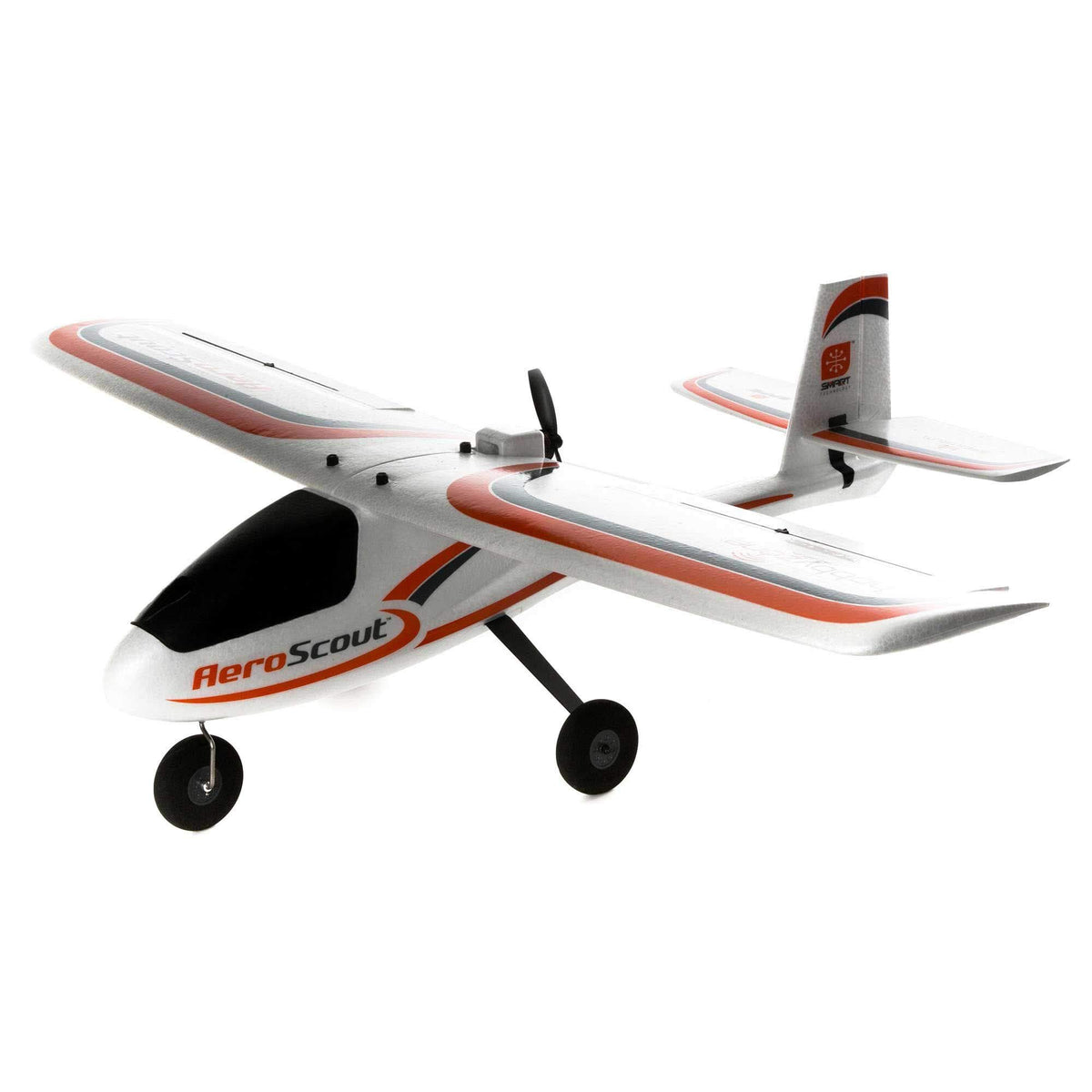 HobbyZone AeroScout S2 1.1m front view shows a beginner-friendly trainer built for durability.
