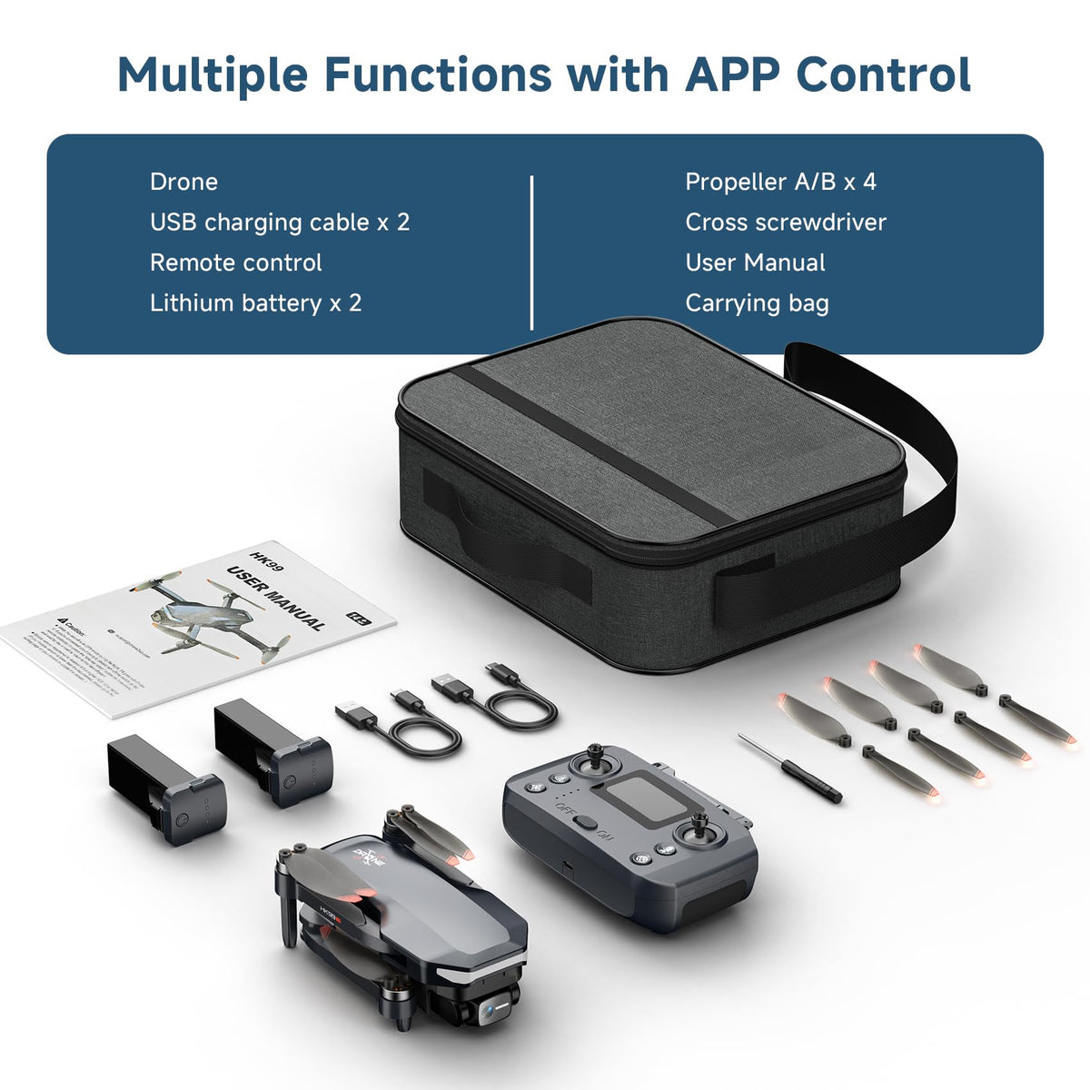 Hocany protective case and two batteries for secure travel and extended sessions.