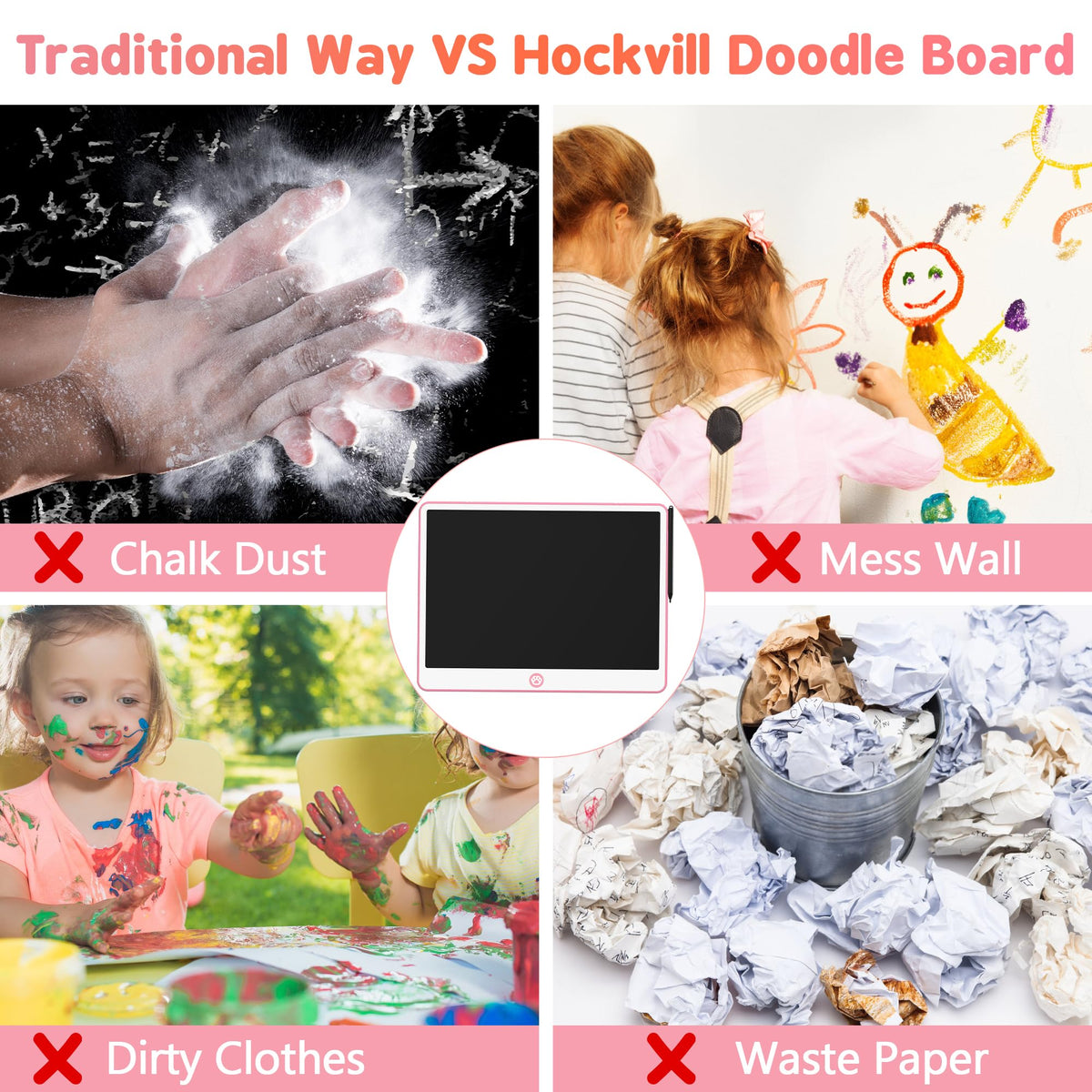 Hockvill educational tablet supports drawing, spelling, and math practice