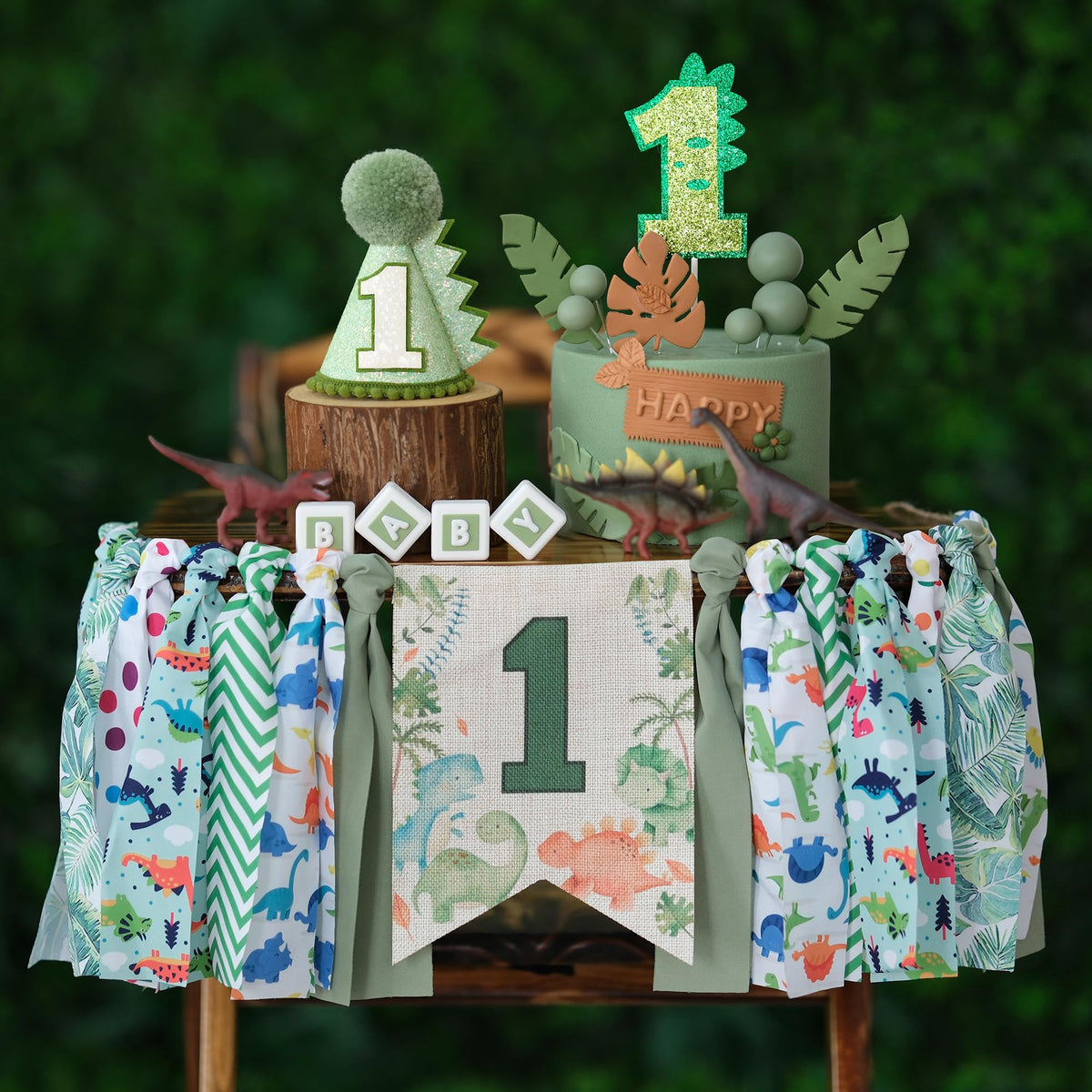 HODIHIWI dinosaur banner for highchair adds festive focal point to birthday seating area