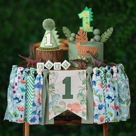HODIHIWI dinosaur banner for highchair adds festive focal point to birthday seating area