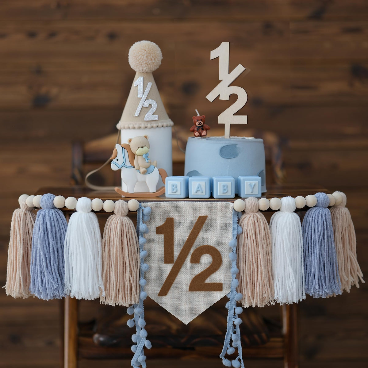 HODIHIWI half birthday banner on a high chair for sweet photos.