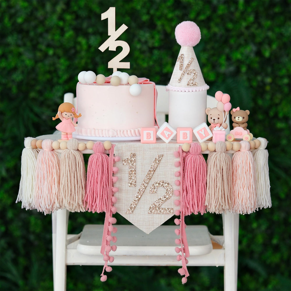 HODIHIWI half birthday banner on a high chair creates charming photos and memories.