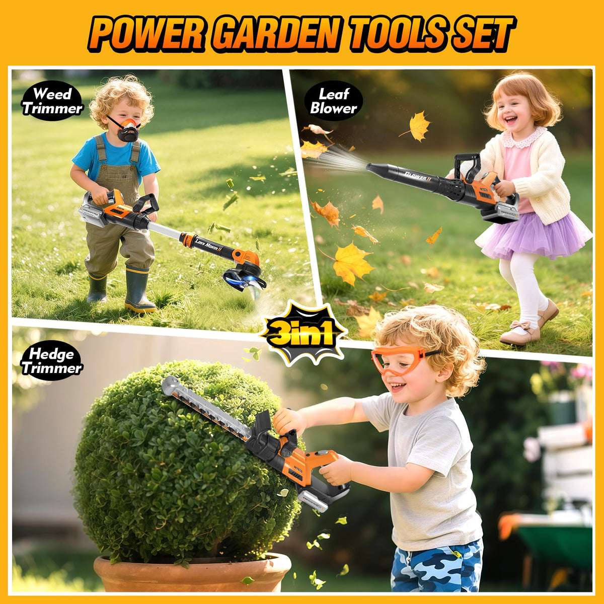 Hodurgyi leaf blower toy lights up for realistic pretend yard work.