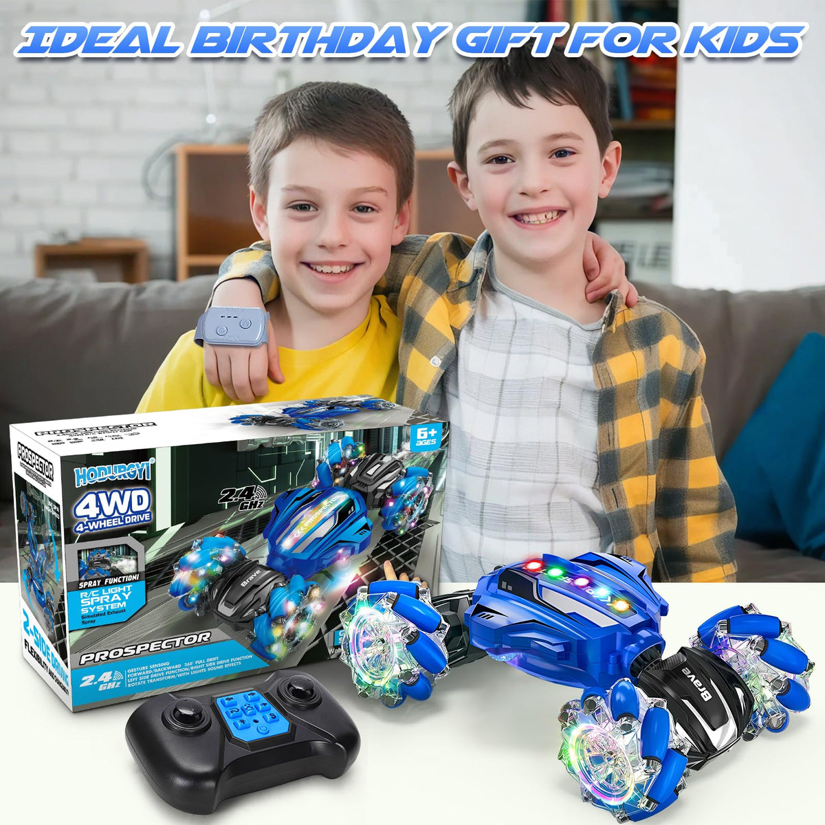 Hodurgyi RC stunt car night lights enhance playtime.
