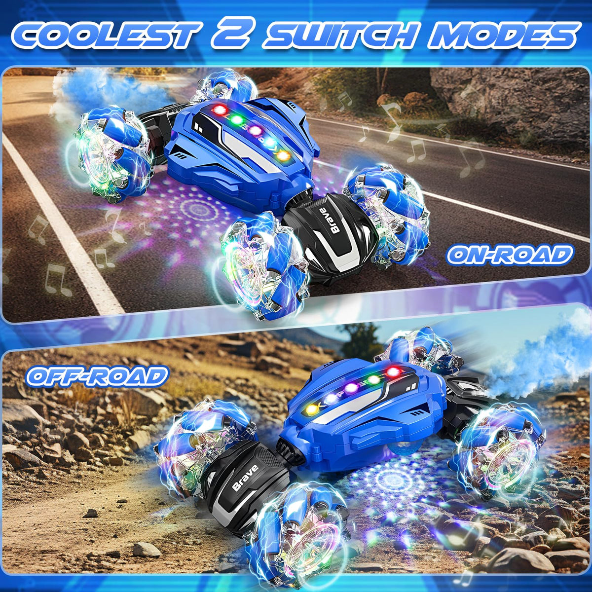 Hodurgyi RC stunt car side view showing drift ability.