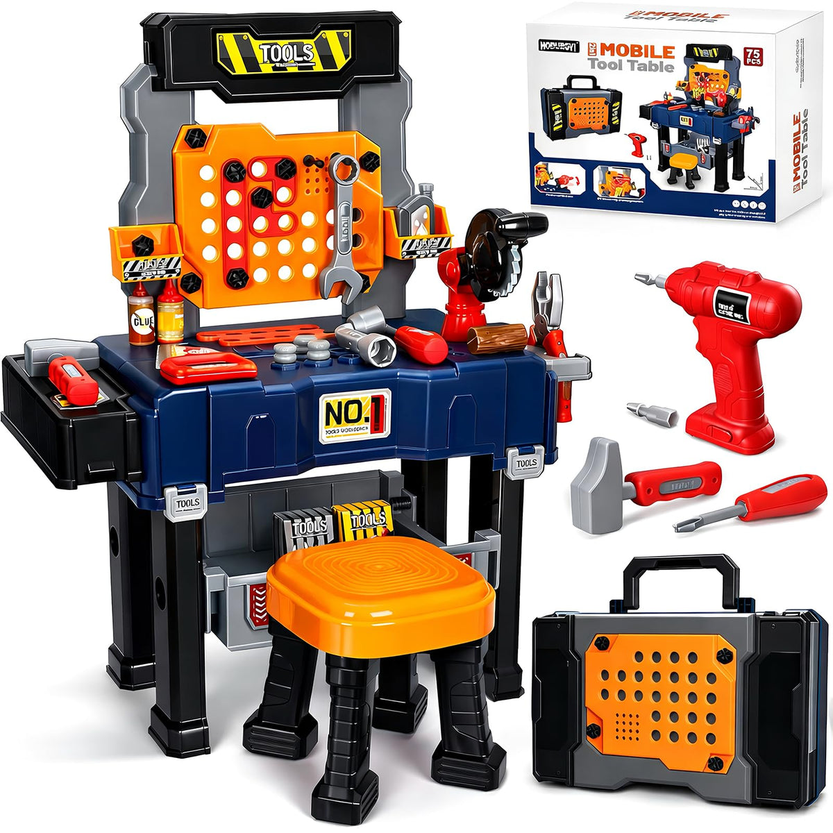 Hodurgyi kids tool bench with electric drill for realistic play and fine motor practice.