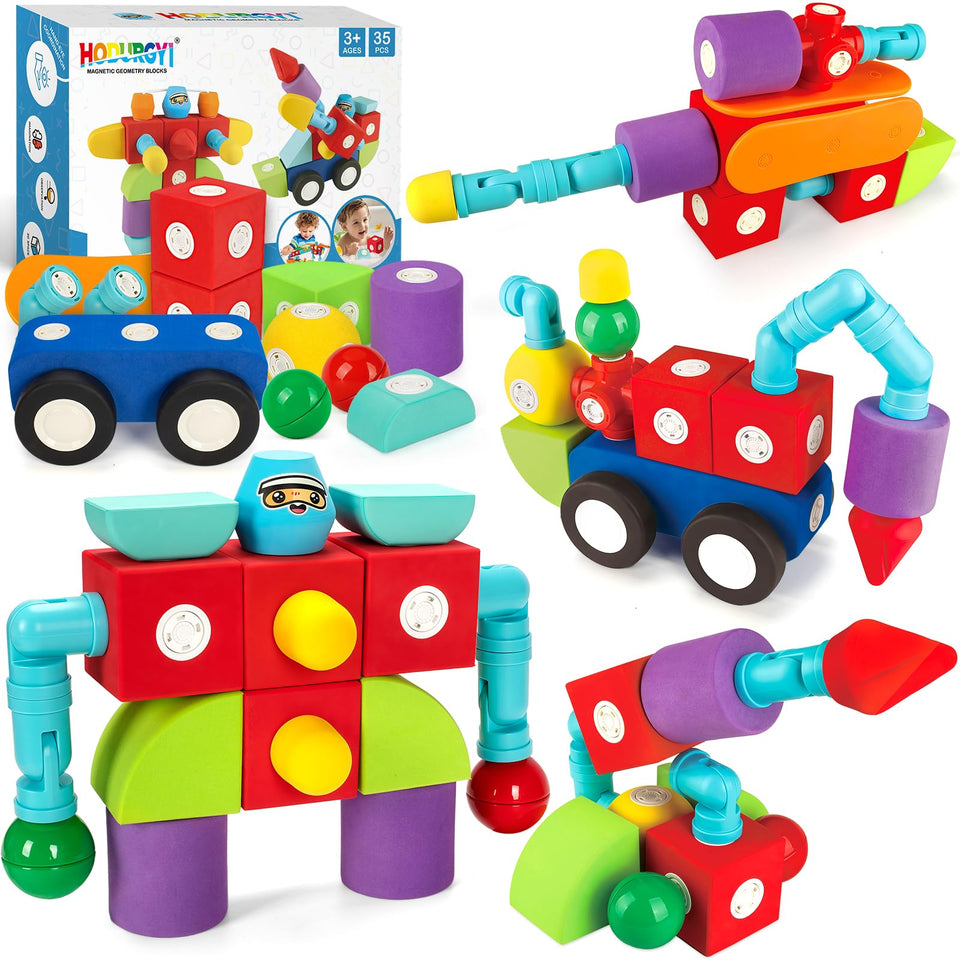 Hodurgyi magnetic foam blocks enable assembly play for colorful, creative structures.