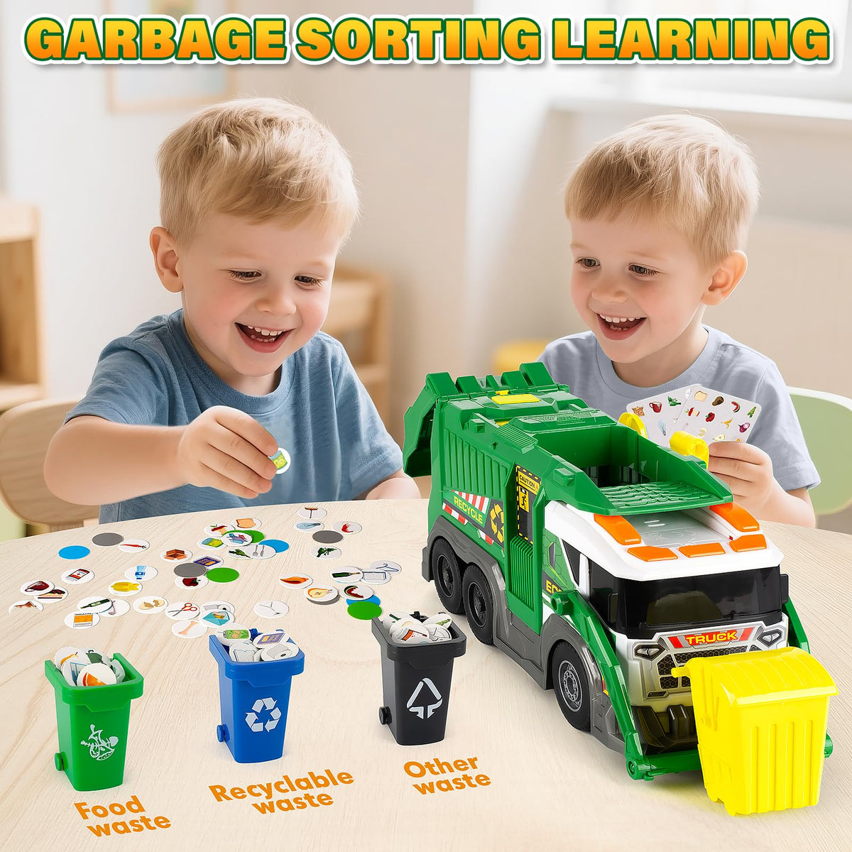 Hodurgyi trash truck with sound and light enhances engaging role-play sessions.