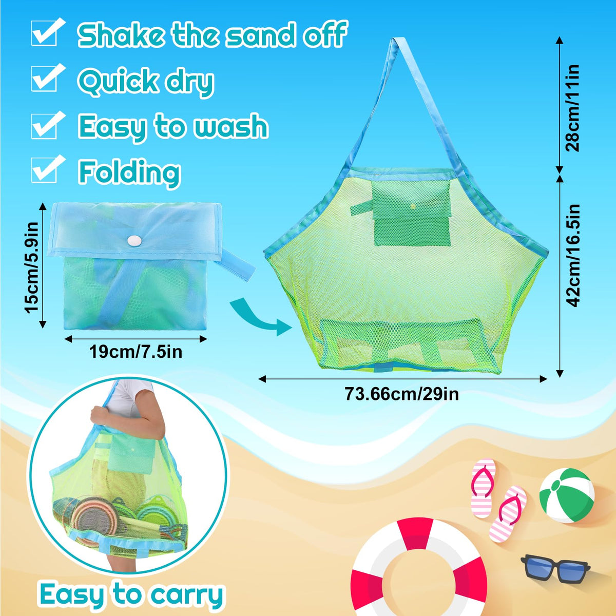 Hoemwarm mesh shovel aids quick sand digging and organization during play