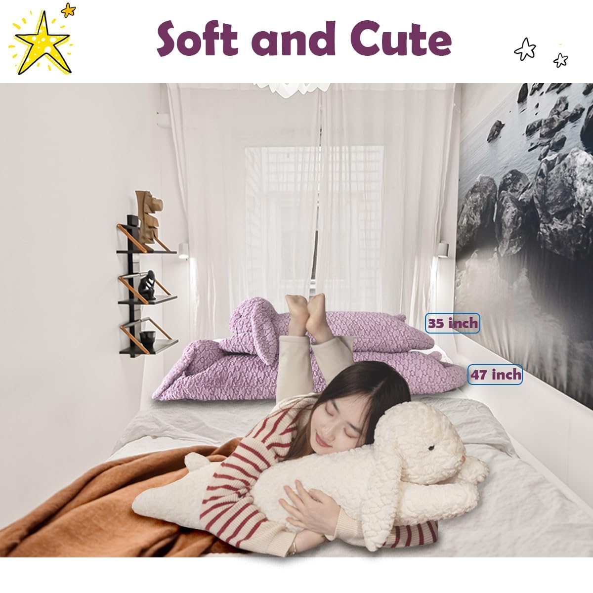 Hofun4U rabbit plush pillow white 35-inch for kids' comfort.