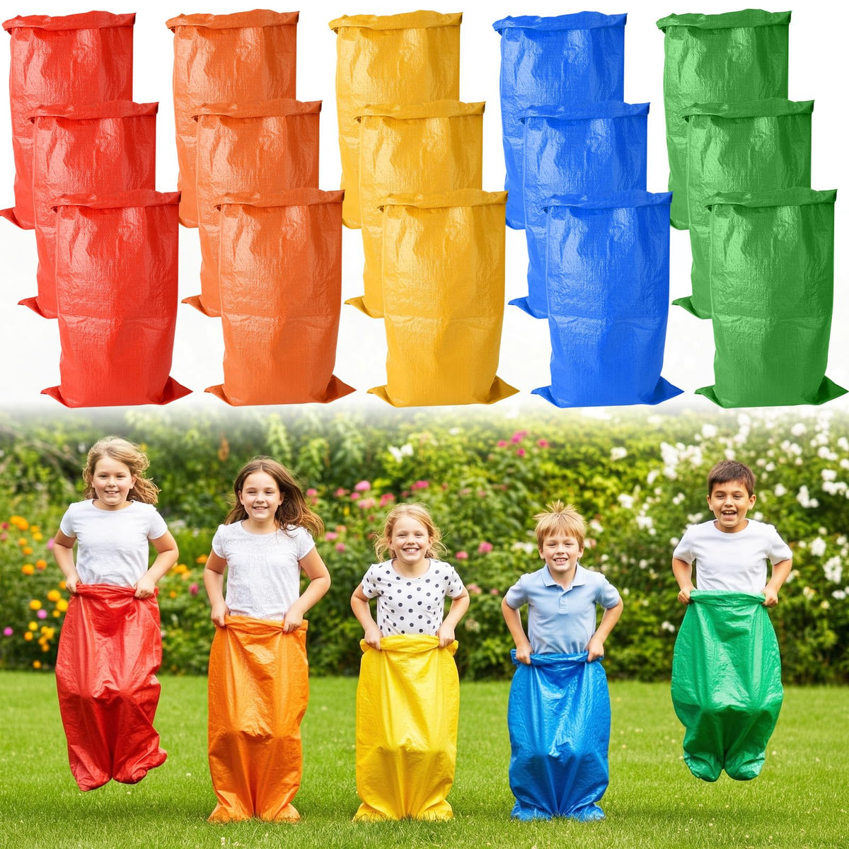 Hogarjal Yard Games 5-color potato sack bags for fast, colorful backyard races.