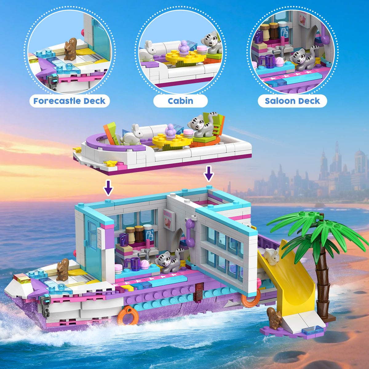 HOGOKIDS 3-in-1 Friends boat scene with drink station inspires social play on deck