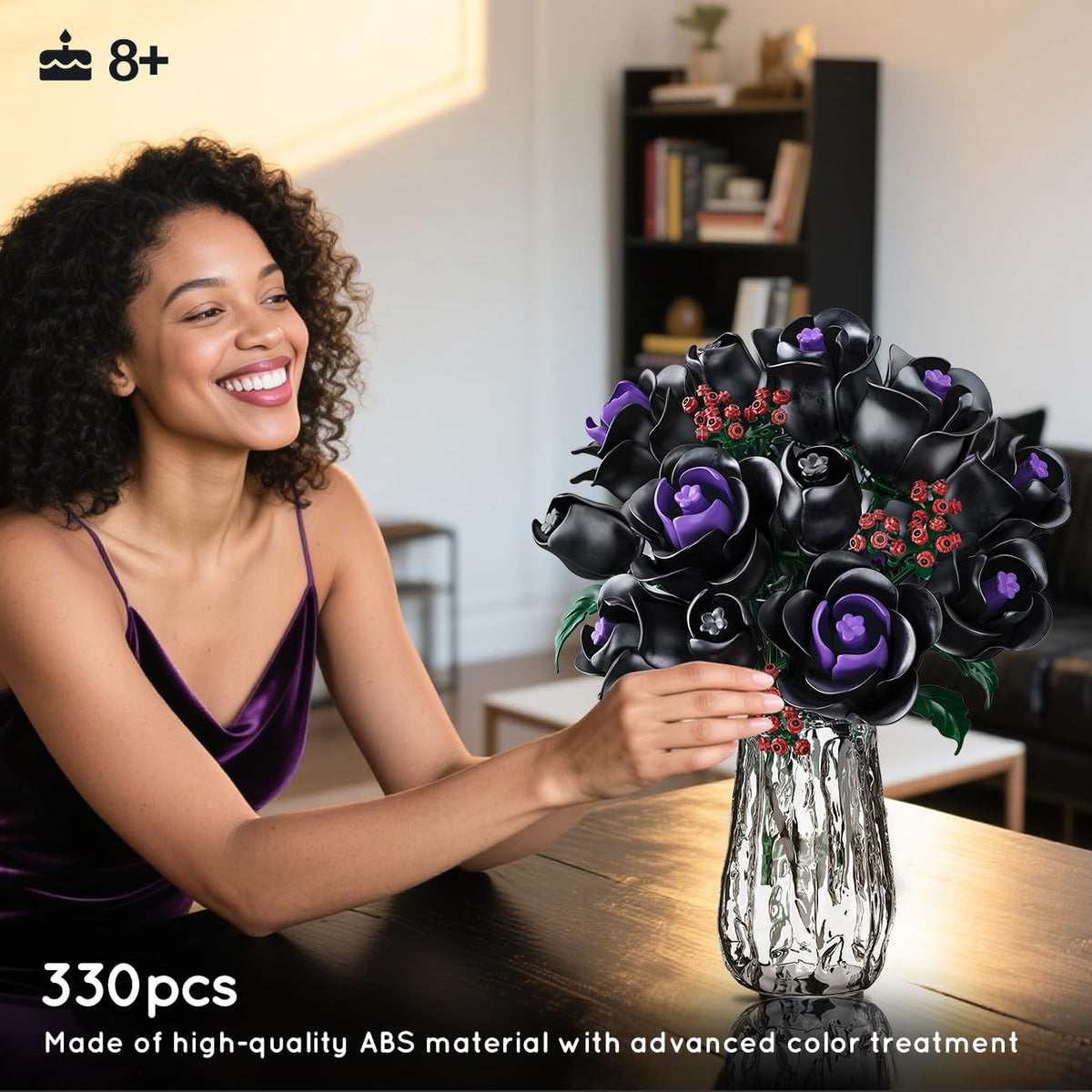 HOGOKIDS Black rose petals detail highlighting mysterious jewel-like center accents