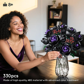 HOGOKIDS Black rose petals detail highlighting mysterious jewel-like center accents