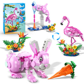 HOGOKIDS Easter Bunny 3-in-1 pink flamingo figure with movable joints for creative storytelling.