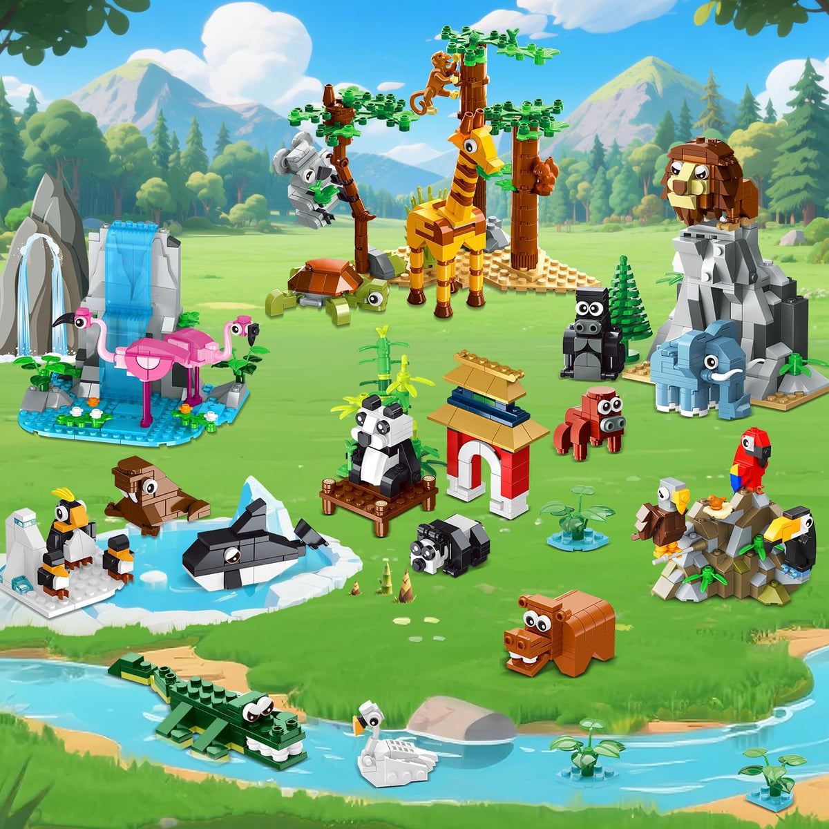 HOGOKIDS Eight zoo-scene modules – collaborative building experiences for groups.