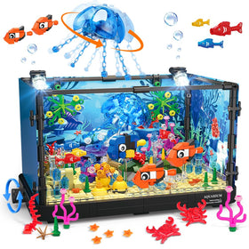 HOGOKIDS fish tank building set with LED light, vivid underwater scene for imaginative play.