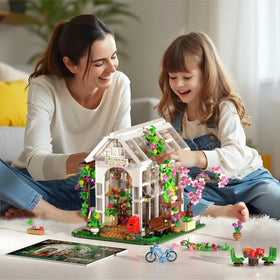 HOGOKIDS Flower House Building Set afternoon tea table and chairs for storytelling.