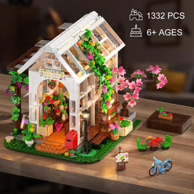 HOGOKIDS Flower House Building Set includes cat tower for interior play space.