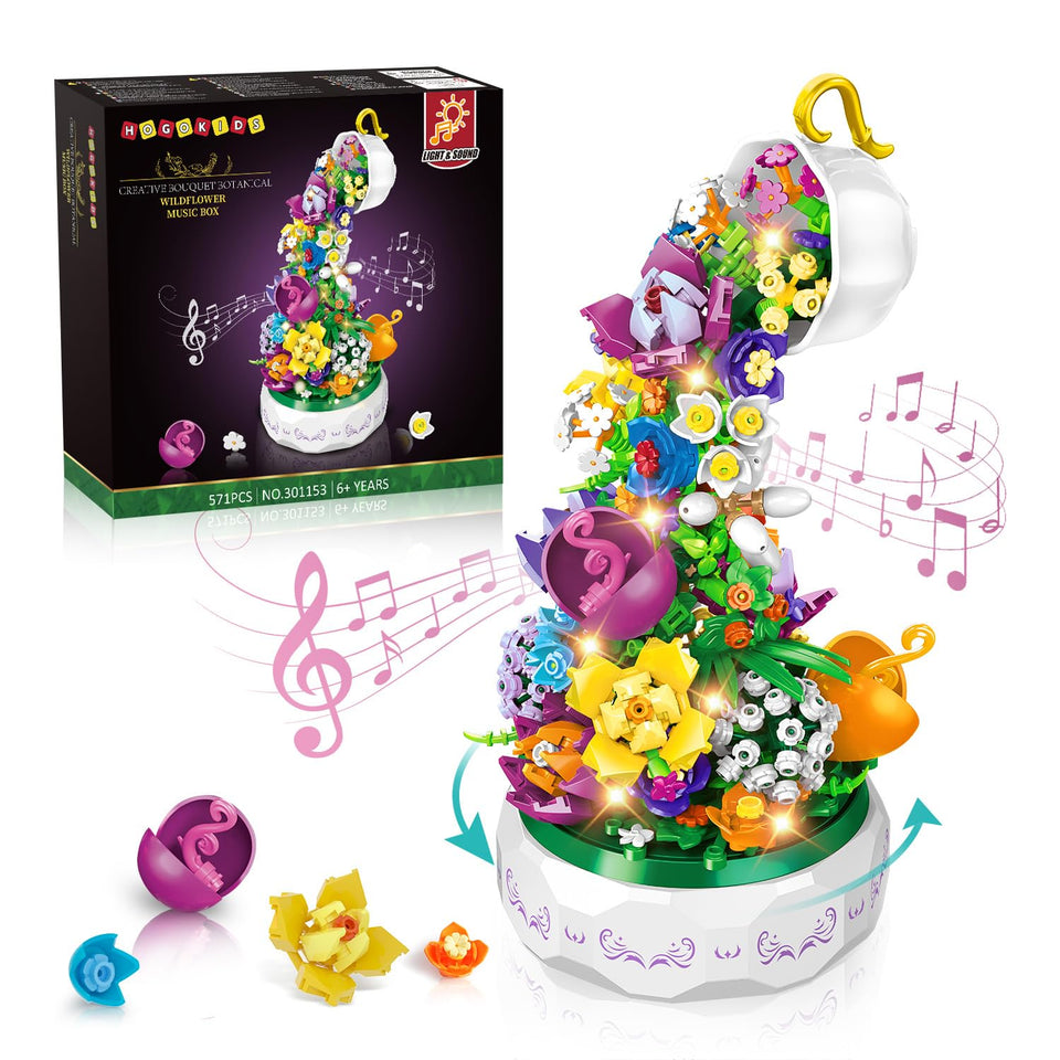 HOGOKIDS Flowers Music Box building kit viewed as a colorful décor piece