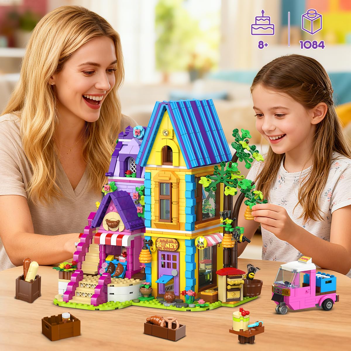 HOGOKIDS Friends House honeycomb and beehives offer nature-inspired décor for storytelling.