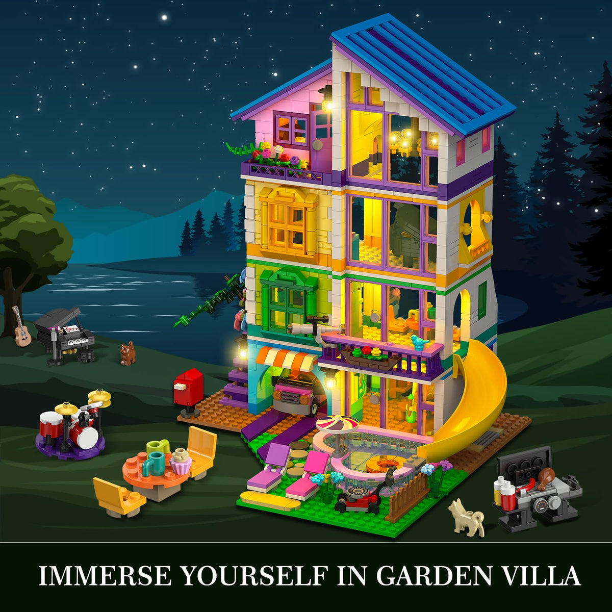HOGOKIDS garden and heart-shaped pool with slide for outdoor-inspired fun.
