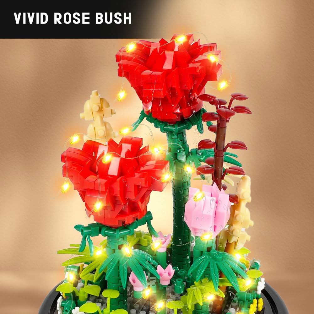 HOGOKIDS LED string lights illuminate the rose display beautifully.