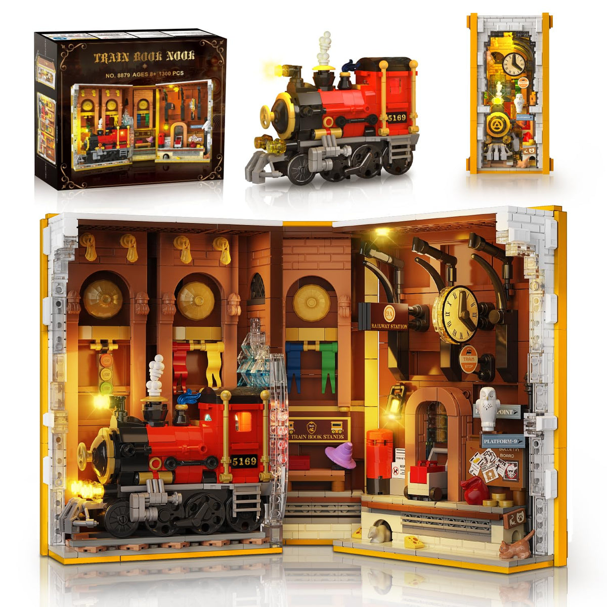 HOGOKIDS Magic Train Station Book Nook assembly on a shelf