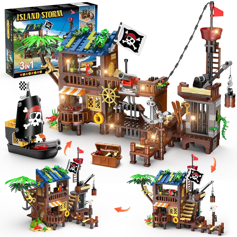 HOGOKIDS pirate ship house with LED light enhances nighttime play.