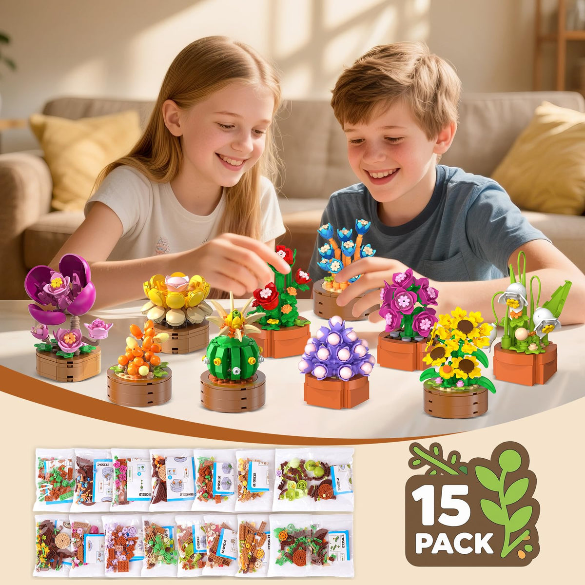 HOGOKIDS premium 3-6mm mini blocks—precise construction for realistic botanical lightweight displays